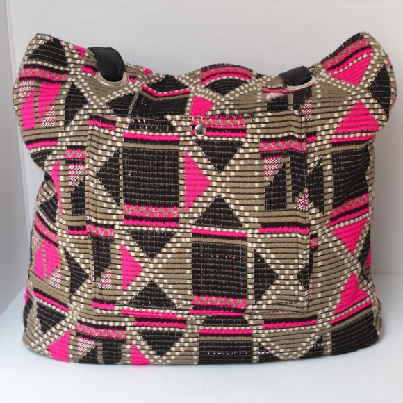 Pink & Green Boho Geometric Corduroy Tote Bag- Pre-owned - Picture 3 of 15